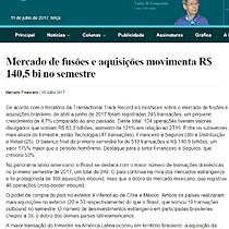 Mercado de fuses e aquisies movimenta R$ 140,5 bi no semestre